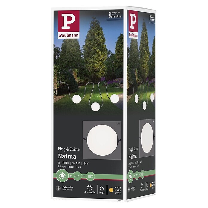 Paulmann Plug & Shine Erweiterungs-Set Naima (Schwarz, Länge: 1,7 m, Anzahl Leuchtmittel: 3 Stk., Warmweiß) | BAUHAUS