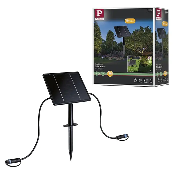 Paulmann Plug & Shine Solarmodul - L x B x H: 5,6 x 18,4 x 41,8 cm - Schwarzes Solarpanel auf Erdspieß mit Anschlusskabeln, für Outdoor-Gartenbeleuchtungssysteme.