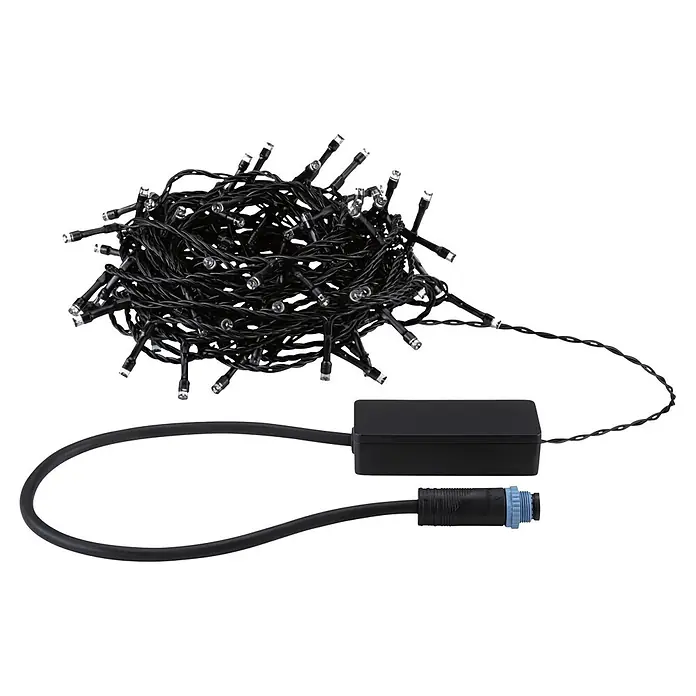 Paulmann Plug & Shine LED-Lichterkette Yuna - Außen, Warmweiß, Länge: 12,4 m - Verwickelte schwarze LED-Lichterkette mit kleinen klaren Birnen und schwarzem Stromanschluss.