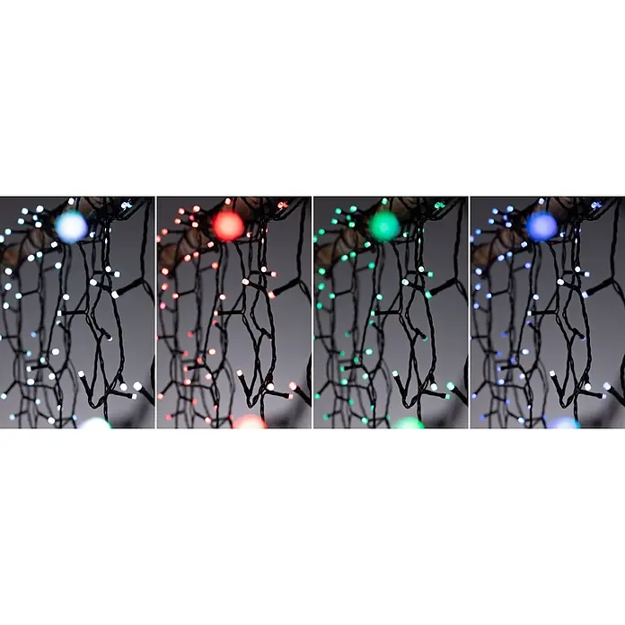 Paulmann Plug & Shine LED-Lichterkette Yuna - Außen, RGB, Länge: 7,4 m - Mehrfarbige LED-Lichterkette mit dunklen Kabeln, leuchtend in Weiß, Rot, Grün und Blau.