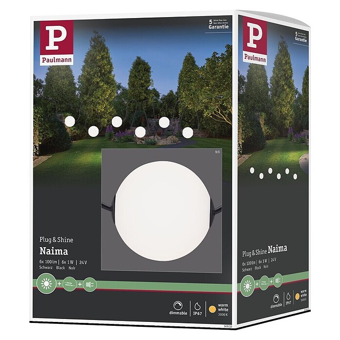Paulmann Plug & Shine LED-Lichterkette Naima (Außen, Warmweiß, Anzahl Leuchtmittel: 6 Stk., Länge: 5,8 m, Netzbetrieben) | BAUHAUS