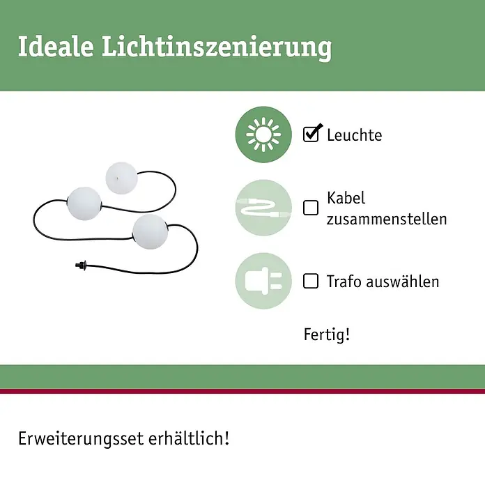 Paulmann Plug & Shine Erweiterungs-Set Naima Erweiterungsset - Länge: 1,7 m, Anzahl Leuchtmittel: 3 Stk., Warmweiß - Modulare Beleuchtungssystemkomponenten: weiße Kugelleuchten und schwarze Verbindungskabel, bereit zur individuellen Montage.