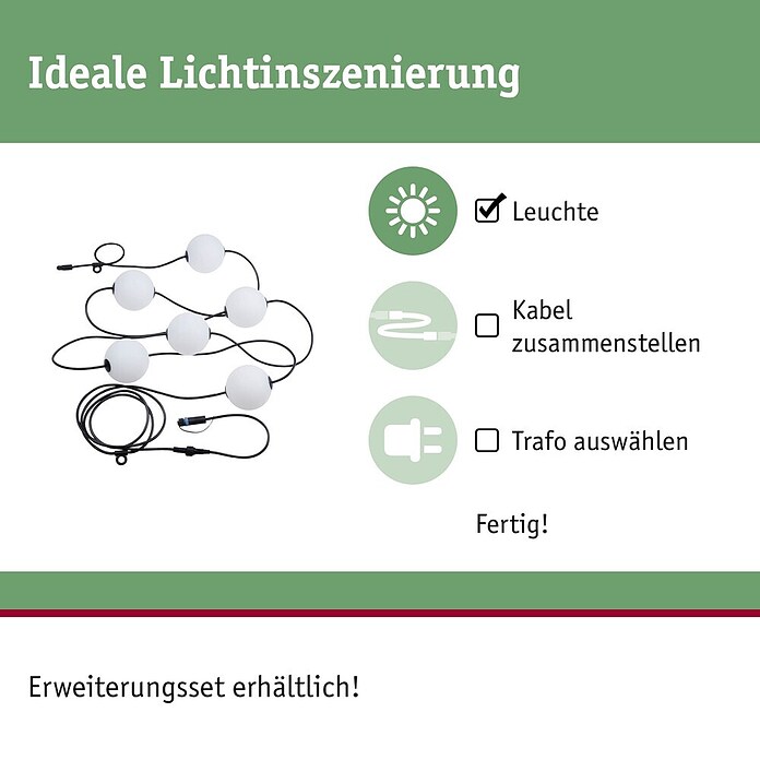 Paulmann Plug & Shine LED-Lichterkette Naima (Außen, Warmweiß, Anzahl Leuchtmittel: 6 Stk., Länge: 5,8 m, Netzbetrieben) | BAUHAUS