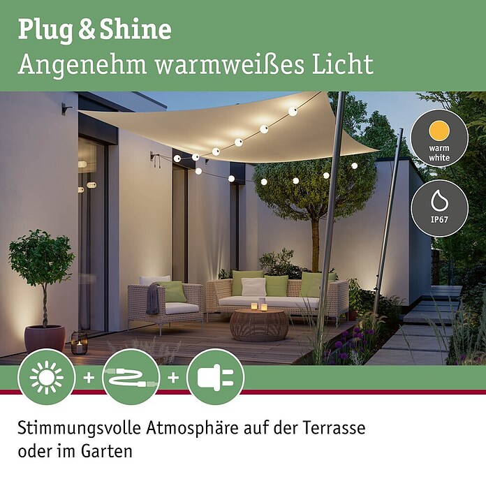 Paulmann Plug & Shine LED-Lichterkette Naima (Außen, Warmweiß, Anzahl Leuchtmittel: 6 Stk., Länge: 5,8 m, Netzbetrieben) | BAUHAUS