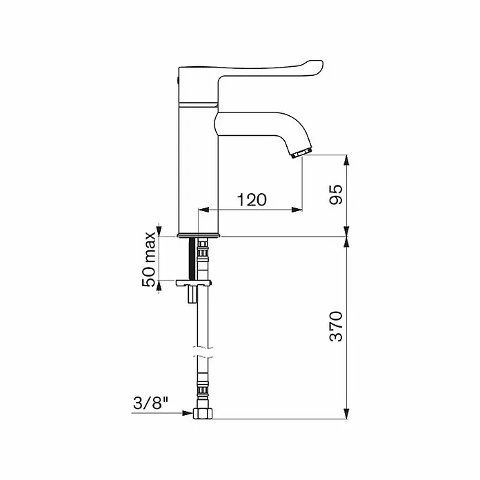 Delabie Waschtischarmatur Delabie Waschtisch-Thermostatarmatur SECURITHERM BIOCLIP -  - Technisches Diagramm eines Einhebelmischers mit Maßen und Anschlussdetails.