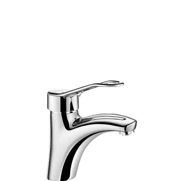 Delabie Waschtischarmatur Delabie EHM f. WT, m. EP, H85 L135 mm, ohne Zugst.Ablgarn., Bügelgr. -  - Glänzender Chrom-Einhebel-Waschtischmischer in modernem Design.