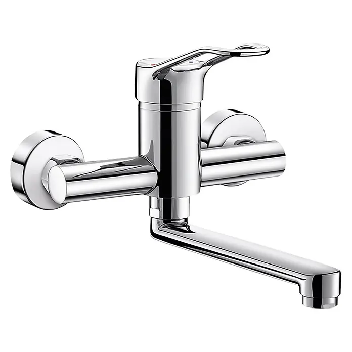 Delabie Waschtischarmatur 2445S -  - Glänzender verchromter Wand-Küchenarmatur mit Einhebelmischer und langem, geradem Auslauf.