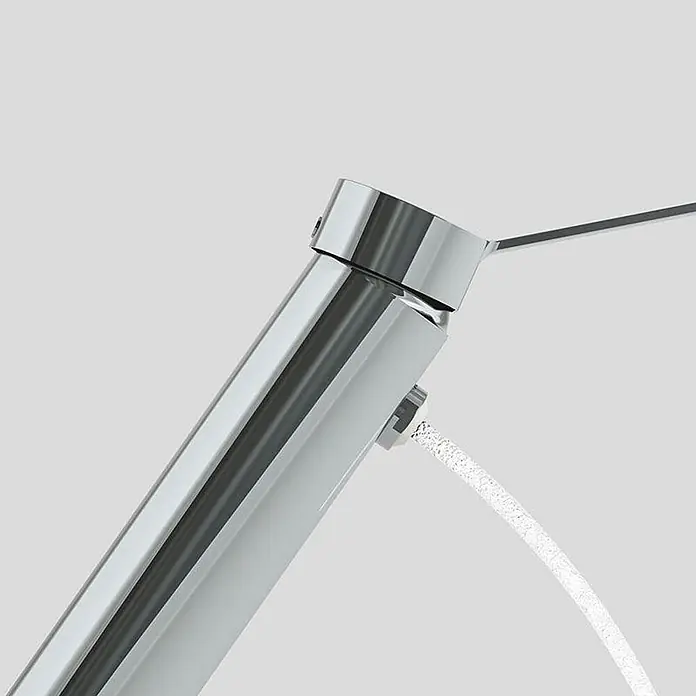Delabie Waschtischarmatur Delabie EHM für WT BIOSAFE H.95 m. Zugst.Ablgarn., Bedienhebel -  - Glänzender verchromter Wasserhahn mit Hebelgriff, aus dem Wasser fließt.