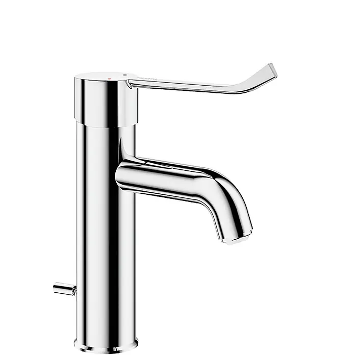 Delabie Waschtischarmatur Delabie EHM für WT H.95 L.120, Zugstangenablaufgarnitur, Hygienehebel -  - Verchromte Einhebel-Waschtischarmatur in schlankem Design.