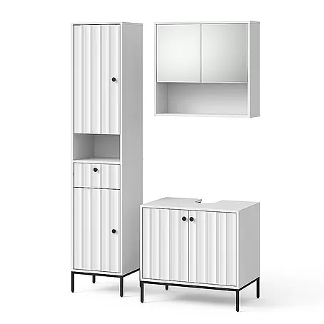 Vicco  Badmöbel-Set Eliza Weiß Riffel 3 Teile