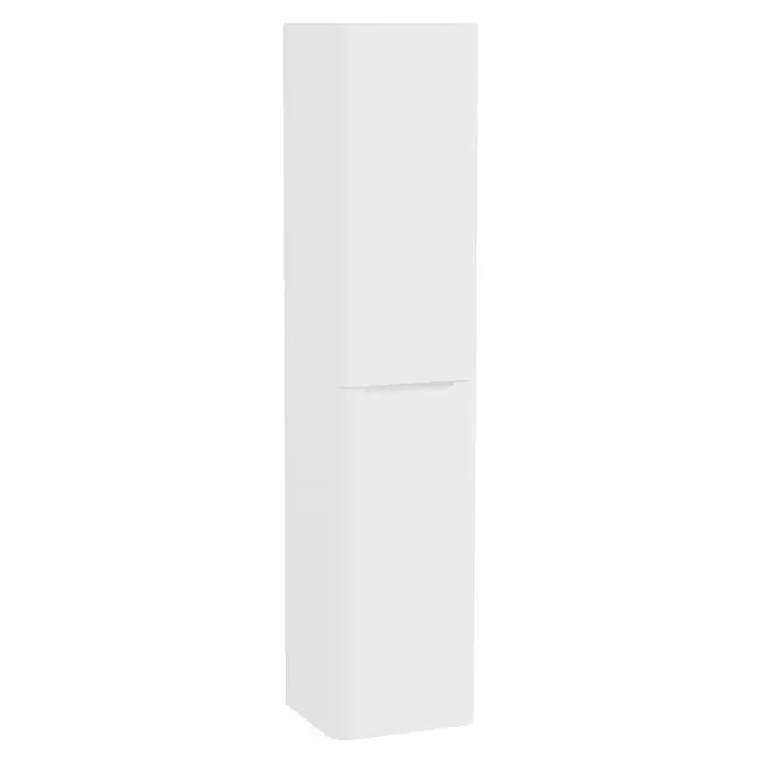 VitrA Integra Round Hochschrank - B x T x H: 40 x 37 x 180 cm, Weiß, DIN Anschlag: Rechts, Inklusive 4 Glaseinlegeböden - Weißer zweitüriger Kühlschrank mit zentraler horizontaler Trennung und integriertem Griff.