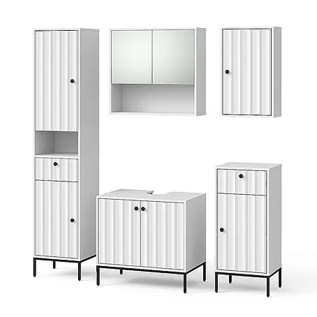 Vicco  Badmöbel-Set Eliza Weiß Riffel 5 Teile