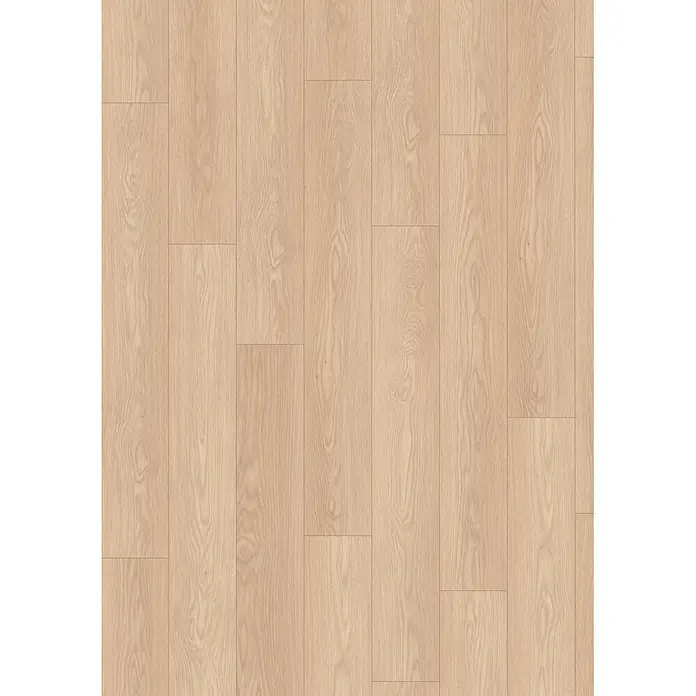 Egger Laminat NatureSense Promo - Baronia Eiche sand, Landhausdiele, 1.292 x 193 x 8 mm - Heller Naturholzboden mit sichtbarer Maserung, in Dielen verlegt.