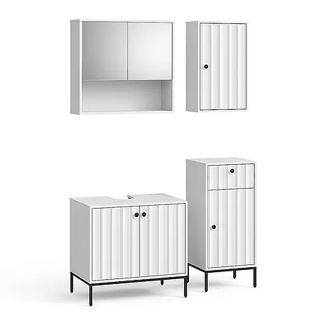 Vicco  Badmöbel-Set Eliza Weiß Riffel 4 Teile