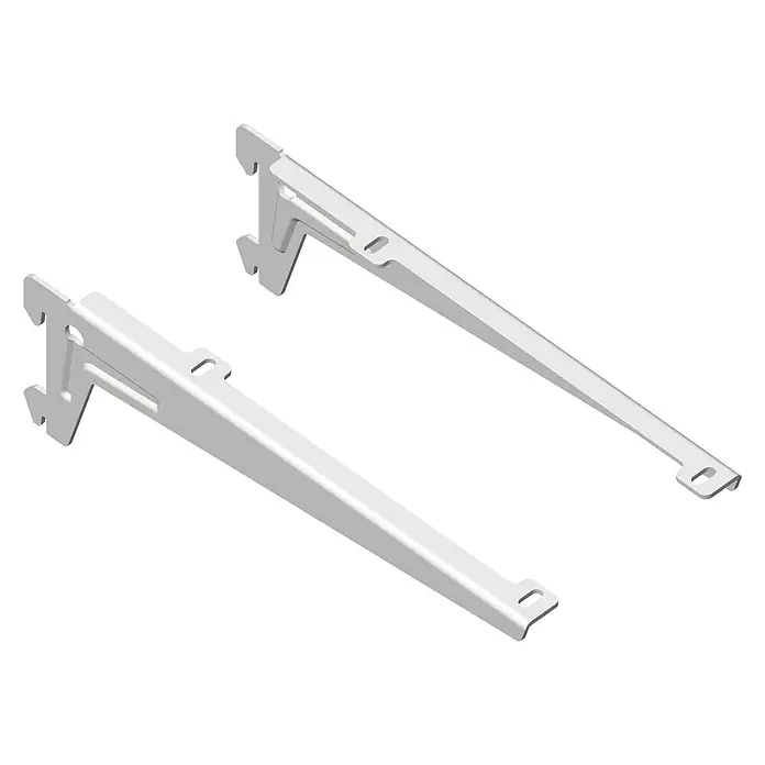 Element System WinkelträgerLänge: 23 cm, Weiß, Belastbarkeit: 55 kg, 1 Stk. - Abbildung von zwei weißen Gerätehalterungen für die Wandmontage, die eine stabile und zuverlässige Befestigungslösung bieten.