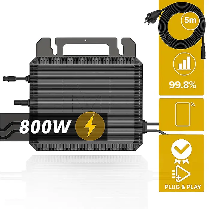 Sunniva Balkonkraftwerk-Set 2000 / 800 Watt mit MARSTEK Wechselrichter - Nennleistung: 800 W, L x B x H: 1.906 x 1.134 x 30 mm - Dunkelgrauer 800W Solar-Mikrowechselrichter mit 5m Kabel, 99.8% Effizienz, WLAN und Plug & Play Funktionen.