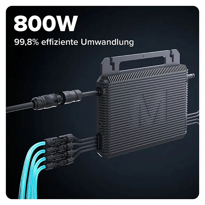 Sunniva Balkonkraftwerk-Set 2000 / 800 Watt mit MARSTEK Wechselrichter - Nennleistung: 800 W, L x B x H: 1.906 x 1.134 x 30 mm - Dunkelgrauer 800W elektronischer Leistungswandler/Wechselrichter mit mehreren Kabeleingängen und einem Ausgang, 99,8% effizient.
