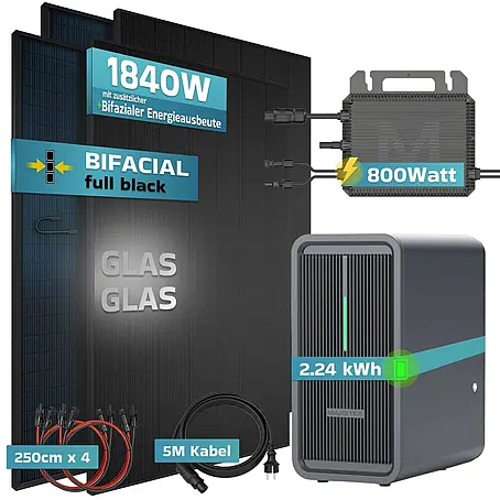 Sunniva  Balkonkraftwerk-Set 1840 / 800 Watt mit Marstek 2.24 kWh Speicher