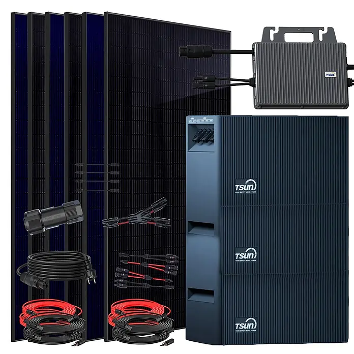 Sunniva Balkonkraftwerk-Set 3000 / 800 Watt mit TSUN DCU2000Lite 6,03 kWh Speicher - Nennleistung: 800 W - Ein komplettes TSUN Solarenergie-Kit mit Solarmodulen, Wechselrichter, Batteriespeicher und verschiedenen Anschlusskabeln und Adaptern.