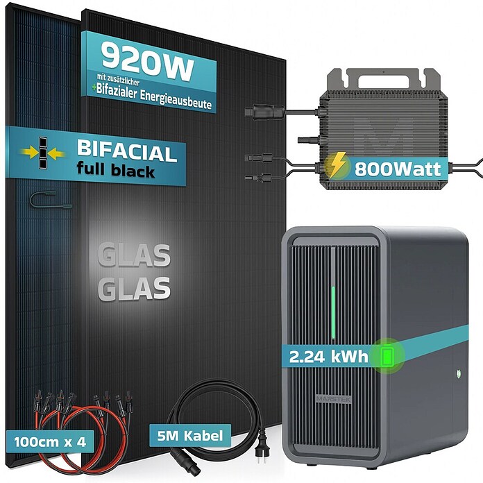 Zendure 1118W Balkonkraftwerk – 800W Wechselrichter Inklusive, 2x 430W Bifaziale Paneele, Steckdosenfertig, Mit App-Überwachung
