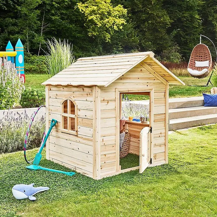 Home Deluxe Spielhaus DER GROSSE PALAST - L x B x H: 111 x 118,2 x 132,5 cm, Holz, Natur - Spielhaus aus Naturholz mit offener Tür und kleiner Theke.