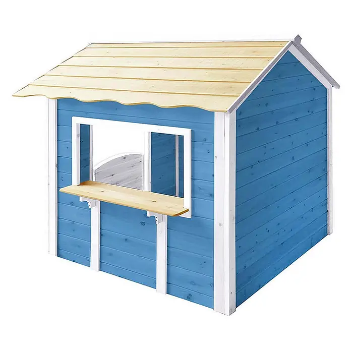 Home Deluxe Spielhaus DER GROSSE PALAST - L x B x H: 111 x 118,2 x 132,5 cm, Holz, Blau - Blaues Holzspielhaus mit Naturholzdach und Verkaufstheke.