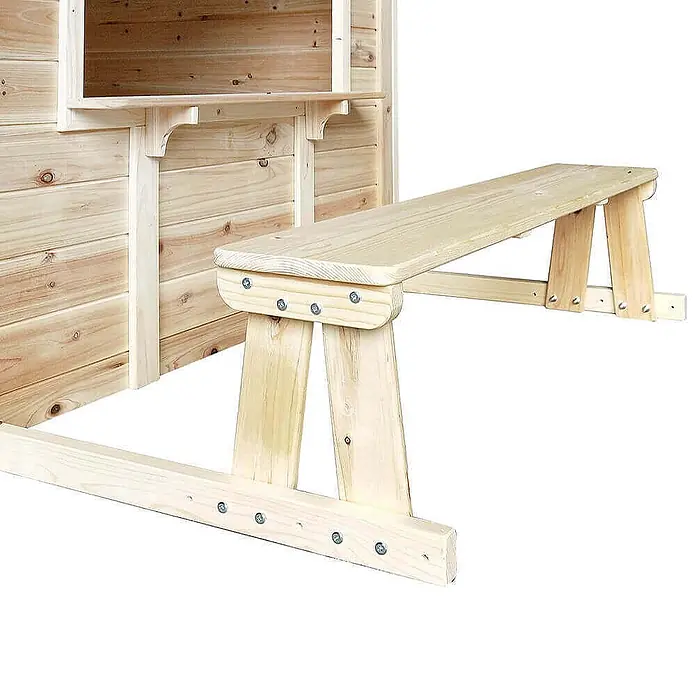 Home Deluxe Spielhaus DER GROSSE PALAST mit Bank - L x B x H: 111 x 118,2 x 132,5 cm, Holz, Natur - Helles Naturholz-Spielhausabschnitt mit integrierter Picknickbank und einem Servicefenster mit Ablage.