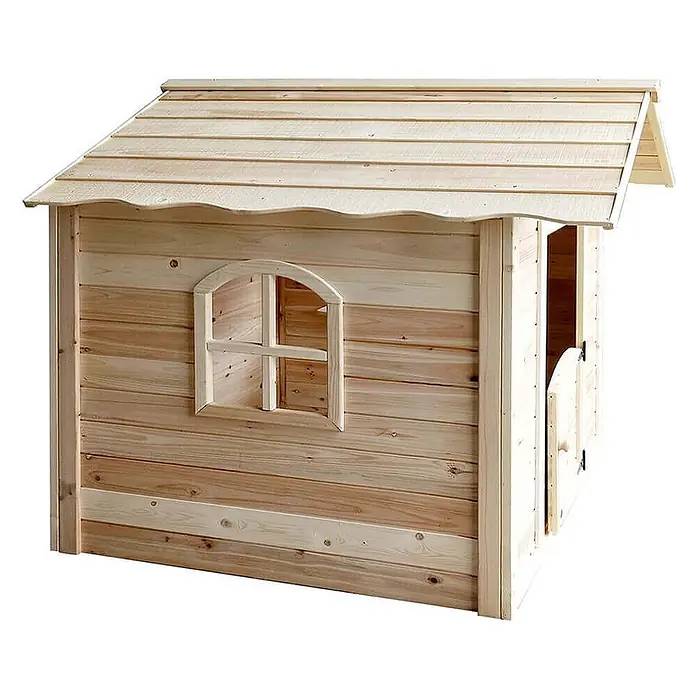 Home Deluxe Spielhaus DER GROSSE PALAST mit Bank - L x B x H: 111 x 118,2 x 132,5 cm, Holz, Natur - Naturholz-Kinderspielhaus mit Bogenfenster und halber Tür.