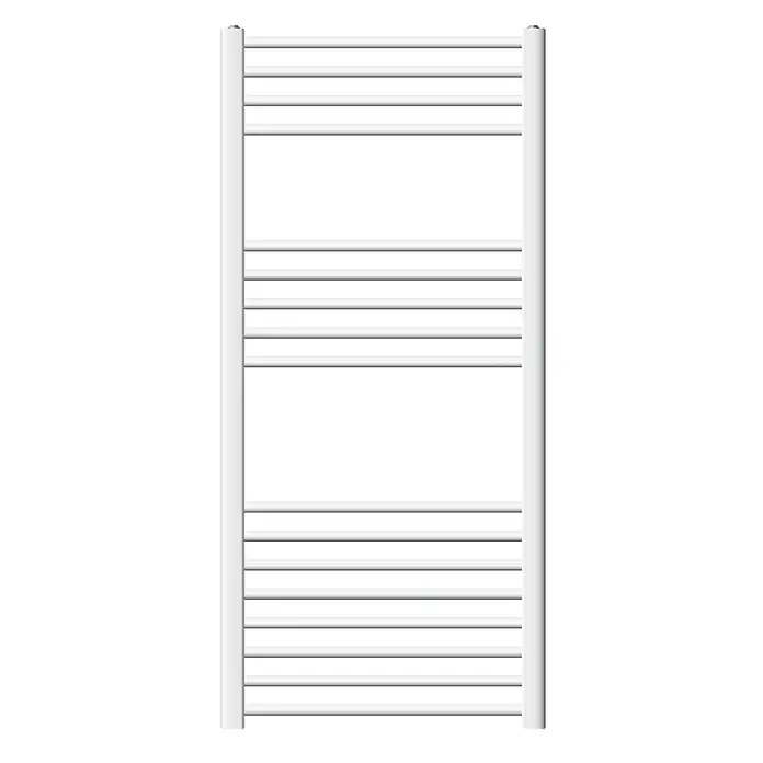 LuxeBath Elektro-Badheizkörper Handtuchwärmer Elektrisch 600x1200 mm Weiß gebogen mit Heizstab 900W -  - Weißer Handtuchheizkörper mit Querstreben zum Trocknen von Handtüchern.