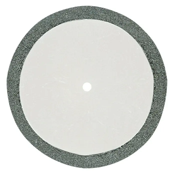 Proxxon Disco de corte de diamante N.º 28842 - 38 mm, Espesor: 0,6 mm - Muela abrasiva con superficie abrasiva gris alrededor de un núcleo blanco, diseñada para el rectificado de precisión y afilado de herramientas.