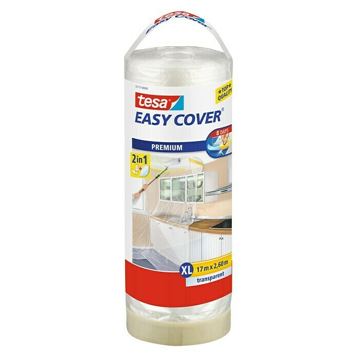 tesa Easy Cover Premium Plástico protector (Rodillo de repuesto, 2,6 x 17 m, Borde de cinta de carrocero por un lado)