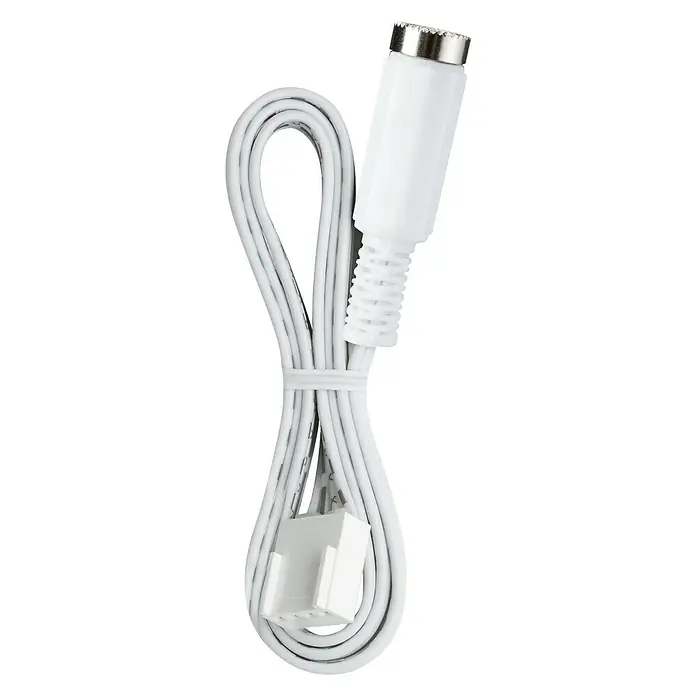 Paulmann YourLED Vorschaltgerät - 48 W - Nahaufnahme eines weißen LED-Transformator-Verlängerungskabels mit Mini-Buchse und Stecker, das für LED-Leuchten verwendet wird.