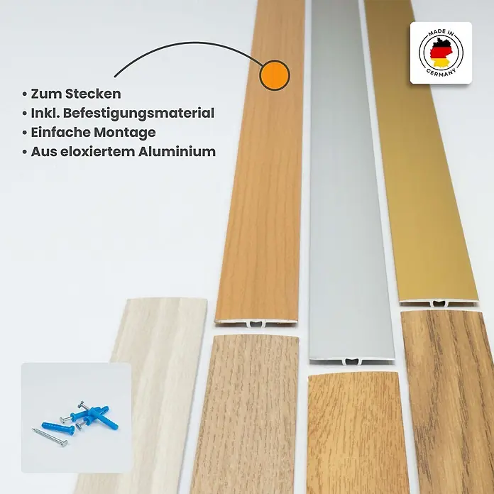 Dalsys Abschlussleiste 90cm Übergangsprofil 35mm flach inkl. Befestigung Eiche hell -  - Übergangsprofile aus eloxiertem Aluminium in Holzoptik, Silber und Gold, inkl. Befestigungsmaterial.