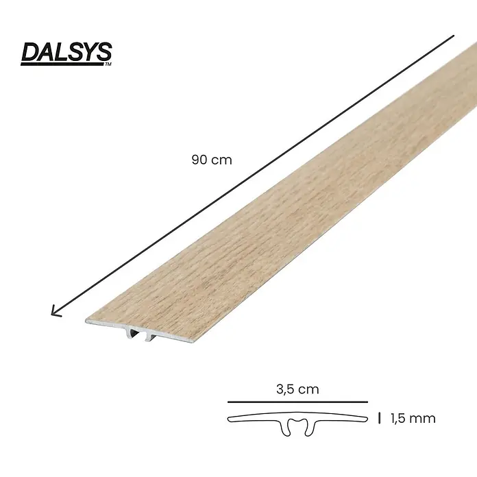 Dalsys Abschlussleiste 90cm Übergangsprofil 35mm flach inkl. Befestigung Eiche hell -  - DALSYS™ Übergangsleiste in heller Holzoptik, 90 cm lang, Profilbreite 3,5 cm.
