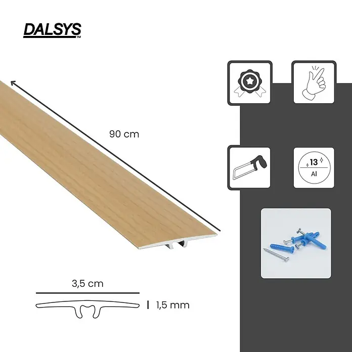 Dalsys Abschlussleiste 90cm Übergangsprofil 35mm flach inkl. Befestigung Buche -  - Übergangsprofil aus Aluminium mit Holzoptik (90x3,5 cm, 1,5 mm), inklusive Befestigungsschrauben.