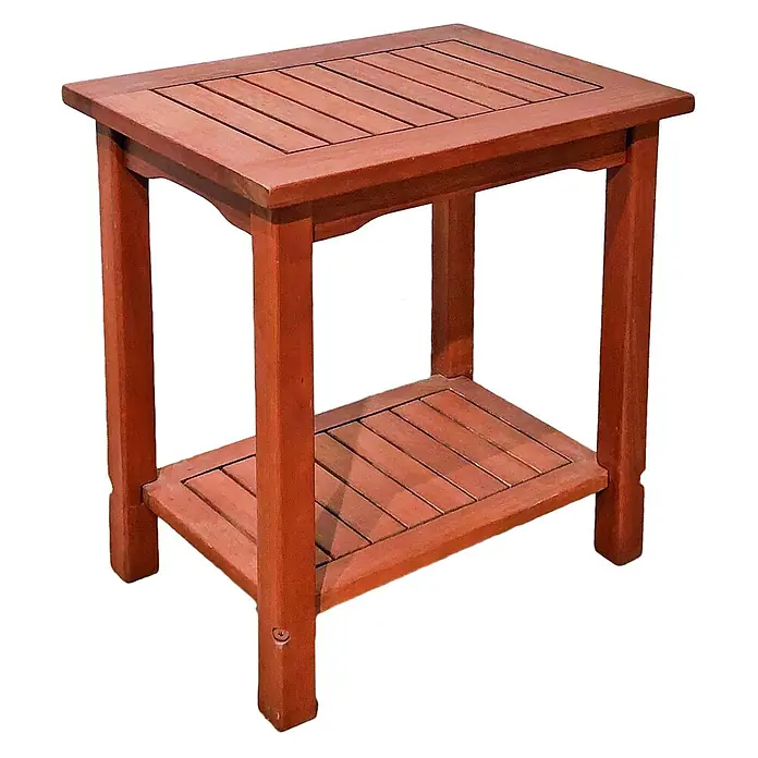 Jardinion Gartentisch-Set Beistelltisch Balkon 50cm x 35cm x 50cm Santa Cruz Abstelltisch Blumentisch -  - Rotbrauner Outdoor-Holzbeistelltisch mit zwei Lattenablagen.