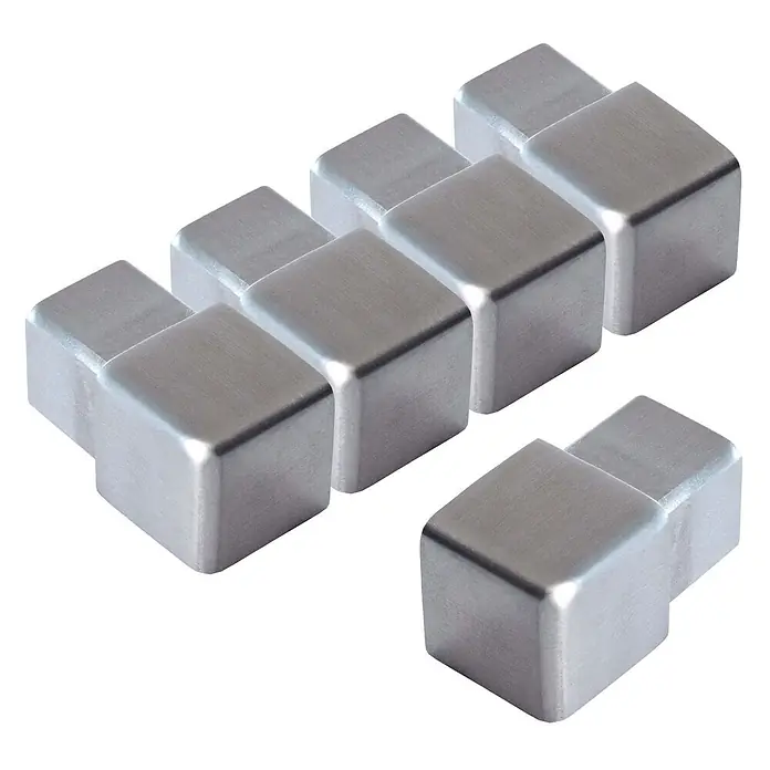 Dalsys Quadroprofil 5x Endstück 12,5mm Quadratprofil Edelstahl Gebürstet - Edelstahl, Silber - Acht gebürstete silberne Metalleckenschützer mit abgerundeten Kanten.