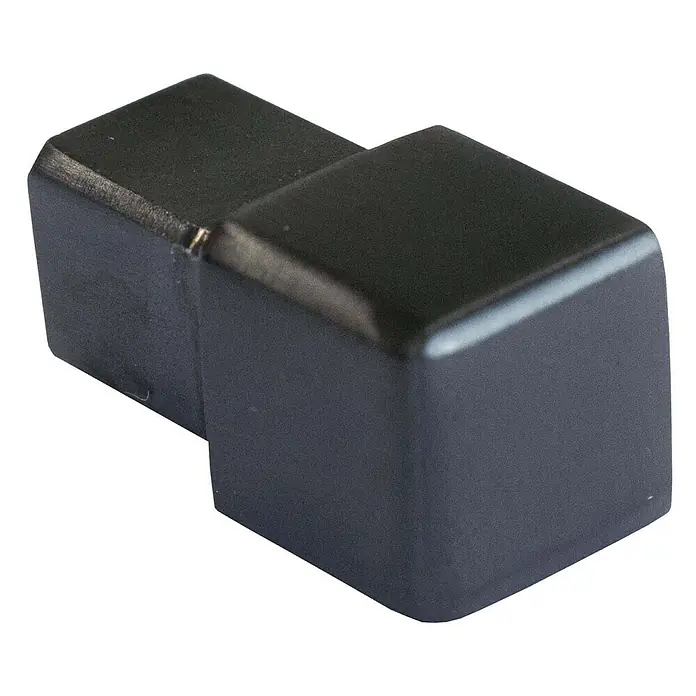 Dalsys Quadroprofil 10mm Endstück Quadratprofil Edelstahl Schwarz gebürstet - Edelstahl, Schwarz - Dunkelgraues rechteckiges Kunststoffgehäuse mit zwei versetzten Abschnitten.
