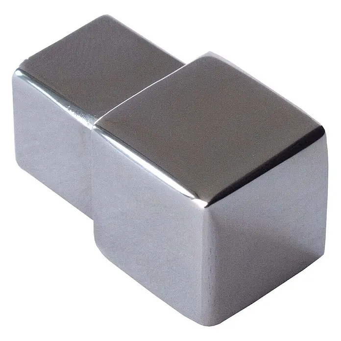 Dalsys Quadroprofil 12,5mm Endstück Quadratprofil Edelstahl Poliert - Edelstahl, Silber - Zwei polierte, metallische rechteckige Blöcke sind miteinander verbunden.