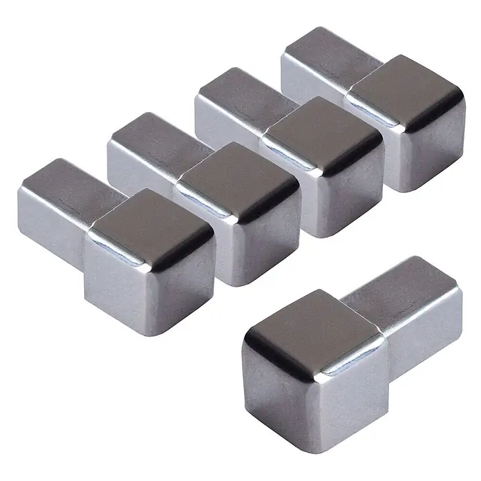 Dalsys Quadroprofil 5x Endstück 8mm Quadratprofil Edelstahl Poliert - Edelstahl, Silber - Sechs L-förmige, verchromte Eckenschützer.