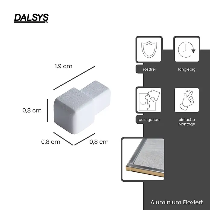 Dalsys Quadroprofil 5x Endstück 8mm Quadratprofil Alu Weiß, eloxiert - Aluminium, Weiß - Weißer L-förmiger Eckverbinder (1,9x0,8 cm) für Profile, passgenau und leicht montierbar.