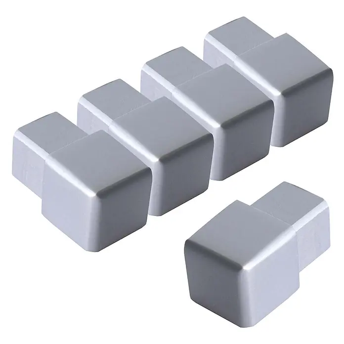 Dalsys Quadroprofil 5x Endstück 12,5mm Quadratprofil Alu Silber matt, eloxiert - Aluminium, Silber, 1,2 cm - Sechs silberfarbene L-förmige Vierkantrohrverbinder zum Bau von Rahmen.