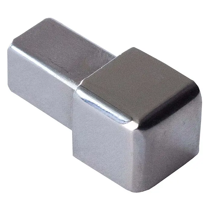 Dalsys Quadroprofil 8mm Endstück Quadratprofil Edelstahl Poliert - Edelstahl, Silber - Glänzendes silbernes L-förmiges Eckstück.
