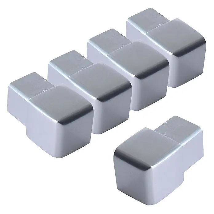 Dalsys Quadroprofil 5x Endstück Quadratprofil 10mm Alu Chrom glänzend - Aluminium, Silber, 1 cm - Sechs silberne L-förmige Eckenschützer.