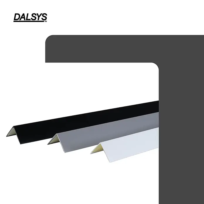 Dalsys Winkelleiste 150cm Winkelprofil selbstklebend 30 x 30mm Eckwinkel PVC Weiß -  - Drei schützende L-Profile in Schwarz, Grau und Weiß.