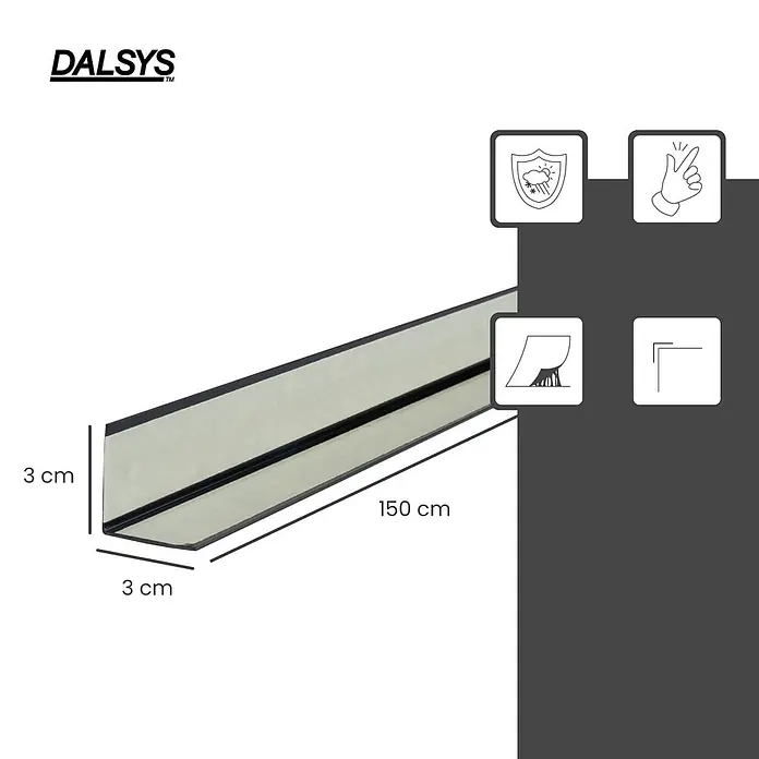 Dalsys Winkelleiste 150cm Winkelprofil selbstklebend 30 x 30mm Eckwinkel PVC Schwarz -  - Transparentes L-Profil, 3x3x150 cm, mit dunklen Kanten.
