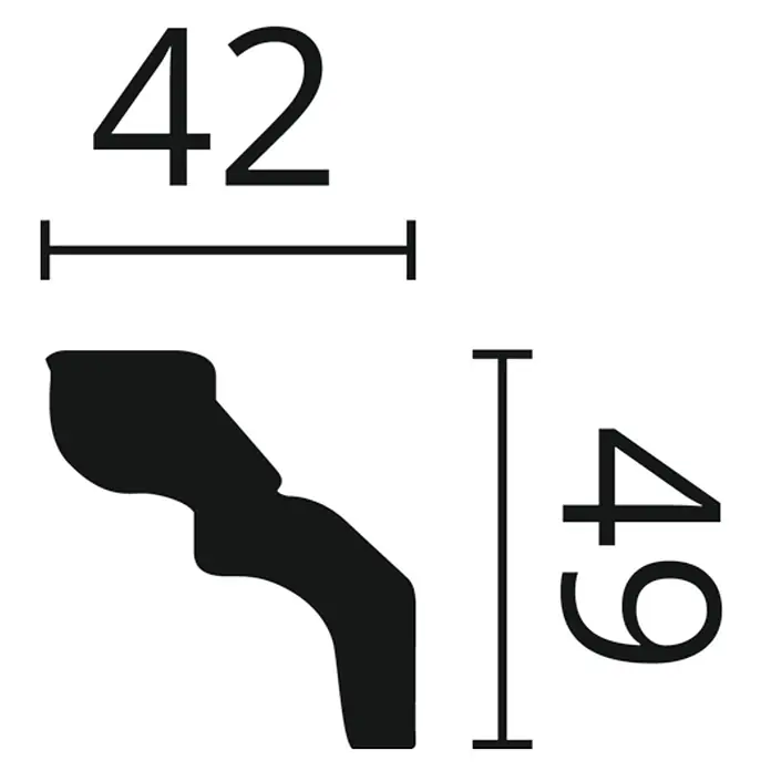 Nmc Decoflair Zierprofil Deckenleiste D13 - 6 Stk., 200 cm x 42 mm x 49 mm, Extrudiertes Polystyrol (XPS) - Schwarzes Profil einer Zierleiste mit Abmessungen: 42 Einheiten breit, 49 Einheiten hoch.