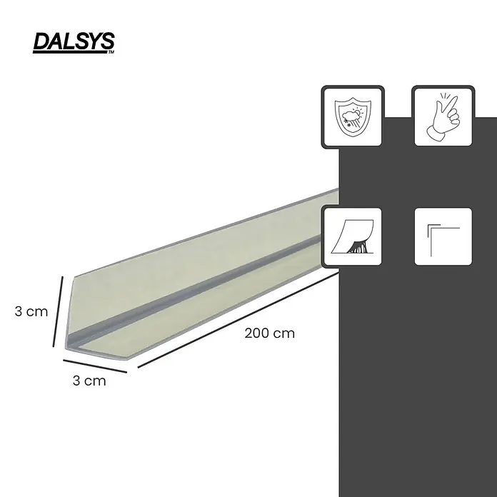 Dalsys Winkelleiste 200cm Winkelprofil selbstklebend 30 x 30mm Eckwinkel PVC Grau -  - Transparentes L-förmiges Eckprofil, 3x3 cm, 200 cm lang, zum Schutz oder zur Veredelung.
