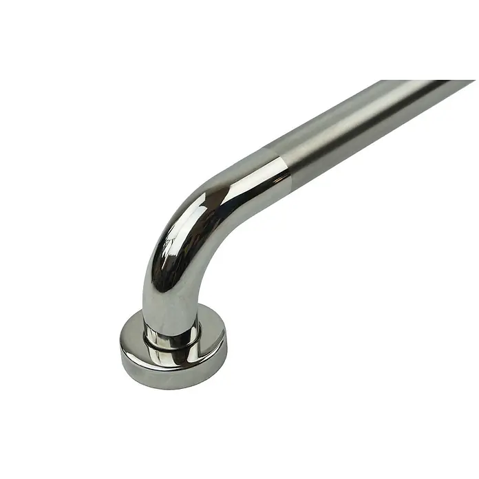 BMSC24 Badewannenarmatur Badewannenhaltegriff - Silber - Gekrümmter Edelstahl-Haltegriff mit polierter Chromoberfläche und Montageflansch, zur Unterstützung.