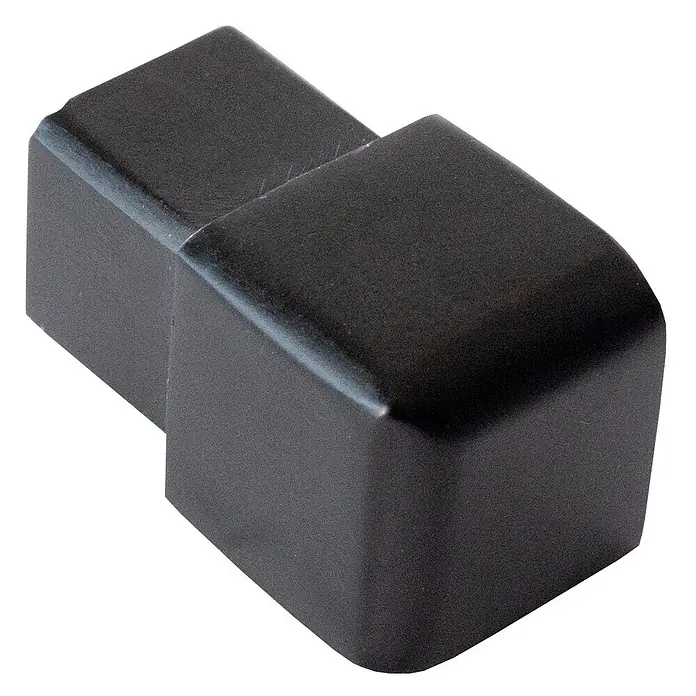 Dalsys Quadroprofil 12,5mm Endstück Quadratprofil Alu Schwarz, eloxiert - Aluminium, Schwarz - Dunkelgraue rechteckige Kunststoff-Endkappe oder Verbinder mit abgerundeten Kanten.